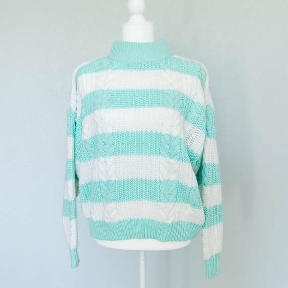 Gerard Works Sweaters - Vintage Knit Stripe Blue White Sweater Size Large